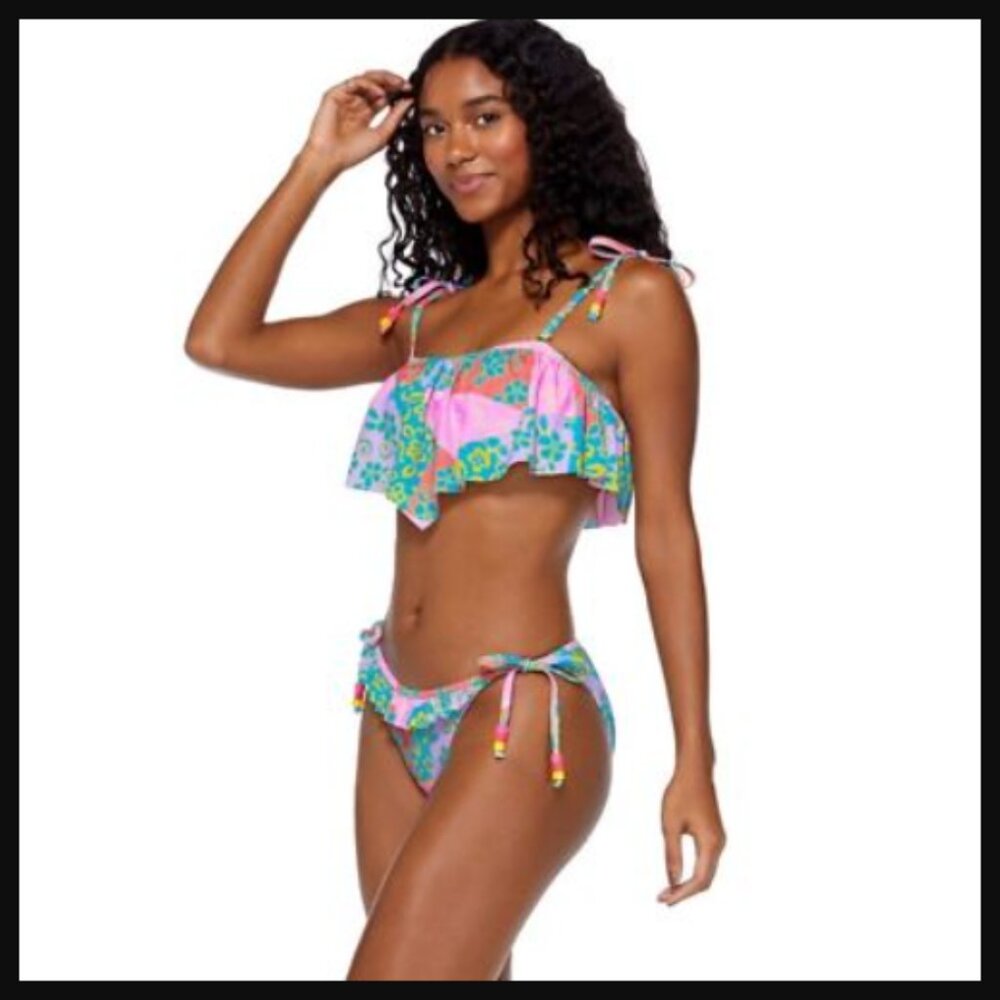 NWT No Boundaries Patchwork Daisy Hanky Swimwear Bikini Top Size XL